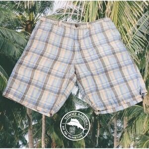 Tommy Bahama Men's Linen Shorts Plaid Casual Comfort Paradise 35(34x10 Actual)
